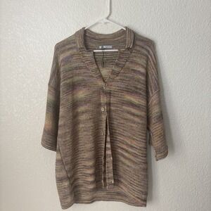 Zara Knit Multicolor Collared Button up Cardigan  Med NWT Grandmacore